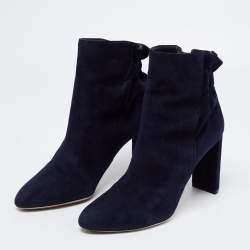 Pre Owned Dior Navy Blue Suede Ankle Length Boots Size 39.5