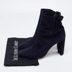 Pre Owned Dior Navy Blue Suede Ankle Length Boots Size 39.5