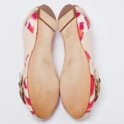 Pre Owned Dior Multicolor Leather and Canvas Buckle Detail Ballet Flats Size 40.5
