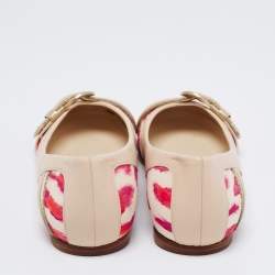Pre Owned Dior Multicolor Leather and Canvas Buckle Detail Ballet Flats Size 40.5