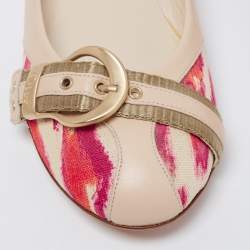 Pre Owned Dior Multicolor Leather and Canvas Buckle Detail Ballet Flats Size 40.5