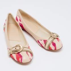 Pre Owned Dior Multicolor Leather and Canvas Buckle Detail Ballet Flats Size 40.5
