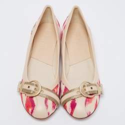 Pre Owned Dior Multicolor Leather and Canvas Buckle Detail Ballet Flats Size 40.5