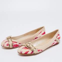 Pre Owned Dior Multicolor Leather and Canvas Buckle Detail Ballet Flats Size 40.5