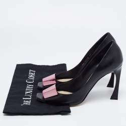 Pre Owned Dior Black Leather Plaque Peep-Toe Pumps Size 39