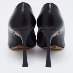 Pre Owned Dior Black Leather Plaque Peep-Toe Pumps Size 39