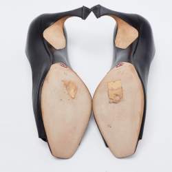 Pre Owned Dior Black Leather Plaque Peep-Toe Pumps Size 39