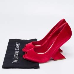 Pre Owned Dior Red Velvet Peep Toe Pumps Size 40