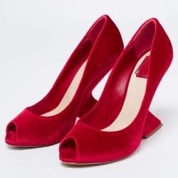 Pre Owned Dior Red Velvet Peep Toe Pumps Size 40