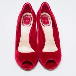 Pre Owned Dior Red Velvet Peep Toe Pumps Size 40