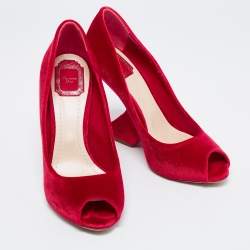 Pre Owned Dior Red Velvet Peep Toe Pumps Size 40