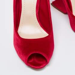 Pre Owned Dior Red Velvet Peep Toe Pumps Size 40