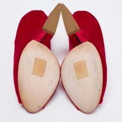 Pre Owned Dior Red Velvet Peep Toe Pumps Size 40