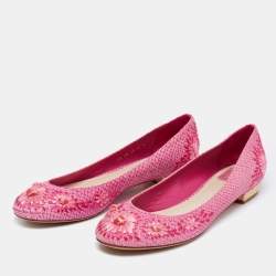 Dior Pink Python Leather Floral Raffia Ballet Flats Size 40.5