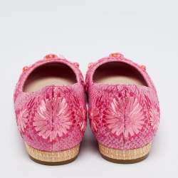 Dior Pink Python Leather Floral Raffia Ballet Flats Size 40.5