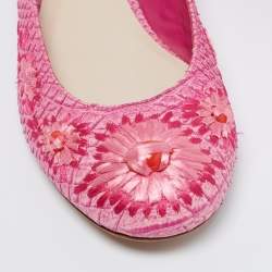 Dior Pink Python Leather Floral Raffia Ballet Flats Size 40.5