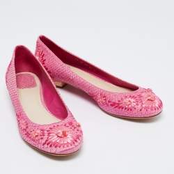 Dior Pink Python Leather Floral Raffia Ballet Flats Size 40.5