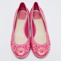 Dior Pink Python Leather Floral Raffia Ballet Flats Size 40.5
