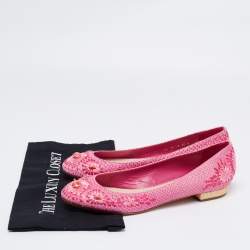 Dior Pink Python Leather Floral Raffia Ballet Flats Size 40.5