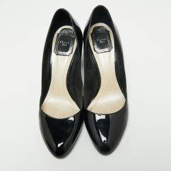Dior Black Patent Leather Stud Embellished Block Heel Pumps Size 38