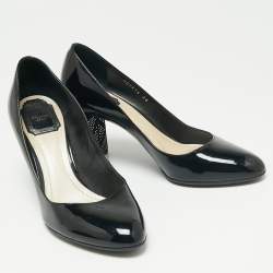 Dior Black Patent Leather Stud Embellished Block Heel Pumps Size 38