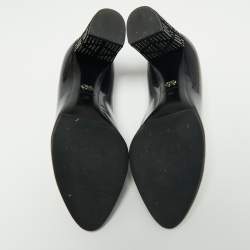 Dior Black Patent Leather Stud Embellished Block Heel Pumps Size 38
