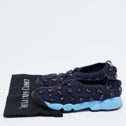 Dior Navy Blue Mesh Fusion Floral Embellished Slip On Sneakers Size 37