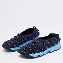 Dior Navy Blue Mesh Fusion Floral Embellished Slip On Sneakers Size 37