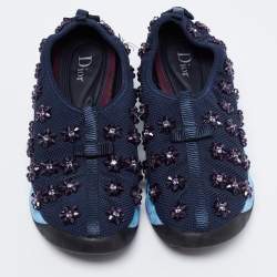 Dior Navy Blue Mesh Fusion Floral Embellished Slip On Sneakers Size 37