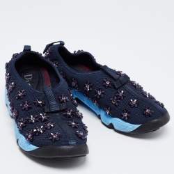 Dior Navy Blue Mesh Fusion Floral Embellished Slip On Sneakers Size 37