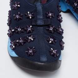 Dior Navy Blue Mesh Fusion Floral Embellished Slip On Sneakers Size 37