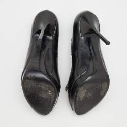 Pre Owned Dior Black Leather Bow Chain Detail Peep Toe Platform Pumps Size 41