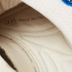 Pre Owned Dior White/Blue Mesh Fusion Floral Sequins Embellished Slip On Sneakers Size 37