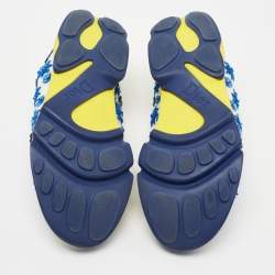 Pre Owned Dior White/Blue Mesh Fusion Floral Sequins Embellished Slip On Sneakers Size 37