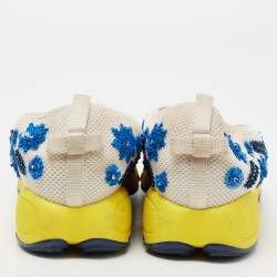 Pre Owned Dior White/Blue Mesh Fusion Floral Sequins Embellished Slip On Sneakers Size 37