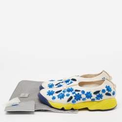 Pre Owned Dior White/Blue Mesh Fusion Floral Sequins Embellished Slip On Sneakers Size 37
