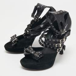 Dior Black Snakeskin And Suede Strappy Eyelet Bow Platform Sandals Size 38.5