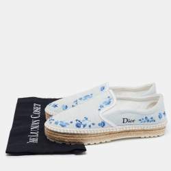 Dior Light Blue Denim Floral Embroidered Espadrille Slip On Sneakers Size 40