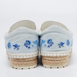 Dior Light Blue Denim Floral Embroidered Espadrille Slip On Sneakers Size 40