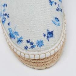 Dior Light Blue Denim Floral Embroidered Espadrille Slip On Sneakers Size 40
