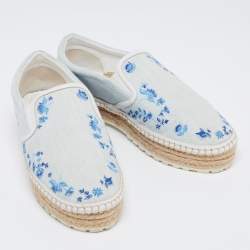 Dior Light Blue Denim Floral Embroidered Espadrille Slip On Sneakers Size 40