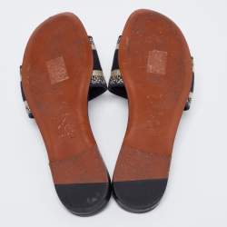 مملوكة مسبقًا Dior Navy Blue/White Canvas And Leather  Dway Flat Sandals Size 38 