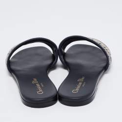 مملوكة مسبقًا Dior Navy Blue/White Canvas And Leather  Dway Flat Sandals Size 38 