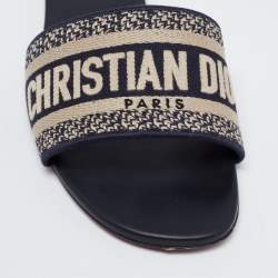 مملوكة مسبقًا Dior Navy Blue/White Canvas And Leather  Dway Flat Sandals Size 38 