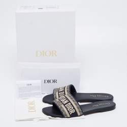 مملوكة مسبقًا Dior Navy Blue/White Canvas And Leather  Dway Flat Sandals Size 38 