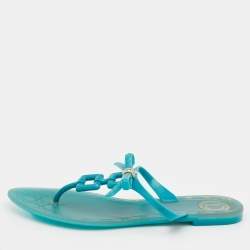 Pre Owned Dior Blue Rubber Bow Thong Flat Sandals Size 39