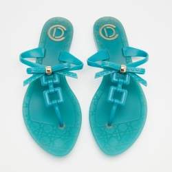 Pre Owned Dior Blue Rubber Bow Thong Flat Sandals Size 39
