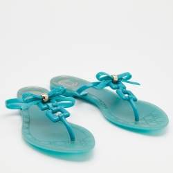 Pre Owned Dior Blue Rubber Bow Thong Flat Sandals Size 39