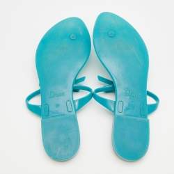Pre Owned Dior Blue Rubber Bow Thong Flat Sandals Size 39