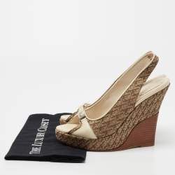 Dior Cream/Brown Monogram Canvas And Leather Wedge Sandals Size 37.5